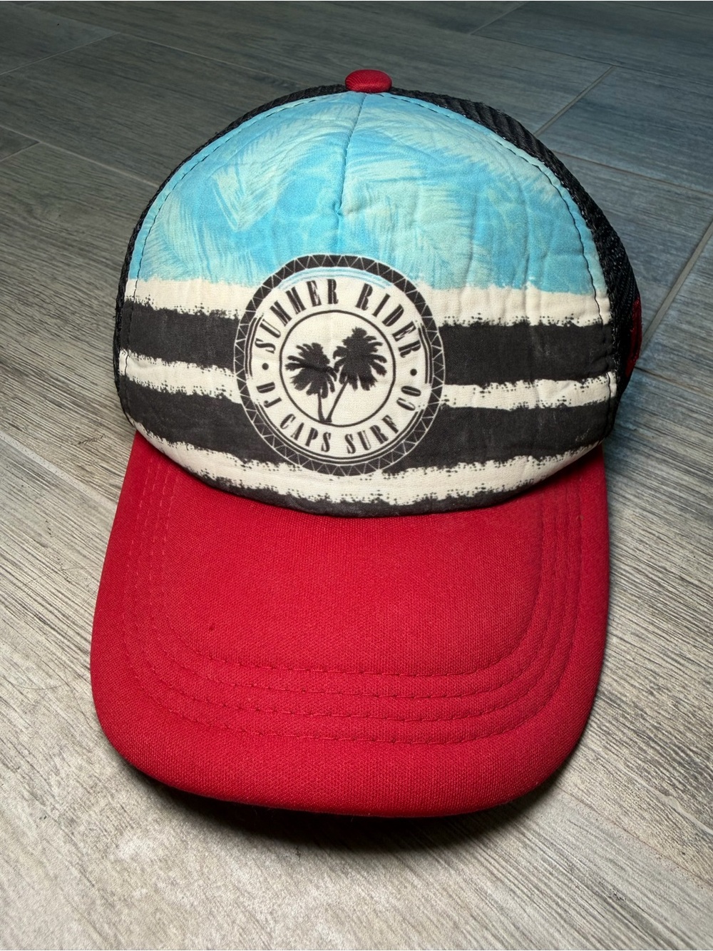 Summer Rider DJ Caps Surf Co. Trucker Hat Beach Skate Palm Trees